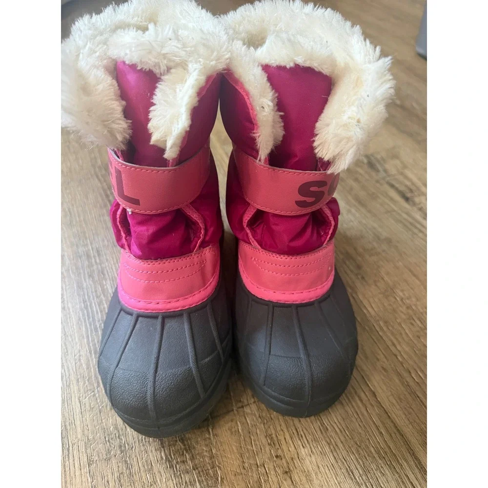 Sorel Kids Snow Commander Boots Pink Grey Waterproof Faux Fur Winter Boots